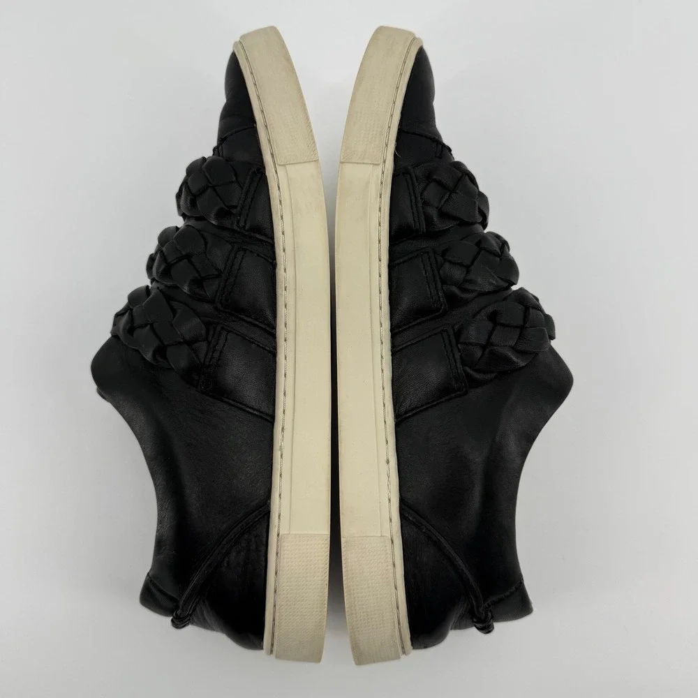Frye Ivy Braid Strap Sneakers Black Leather Low Top Shoes Size 10 M 3471555-BLK